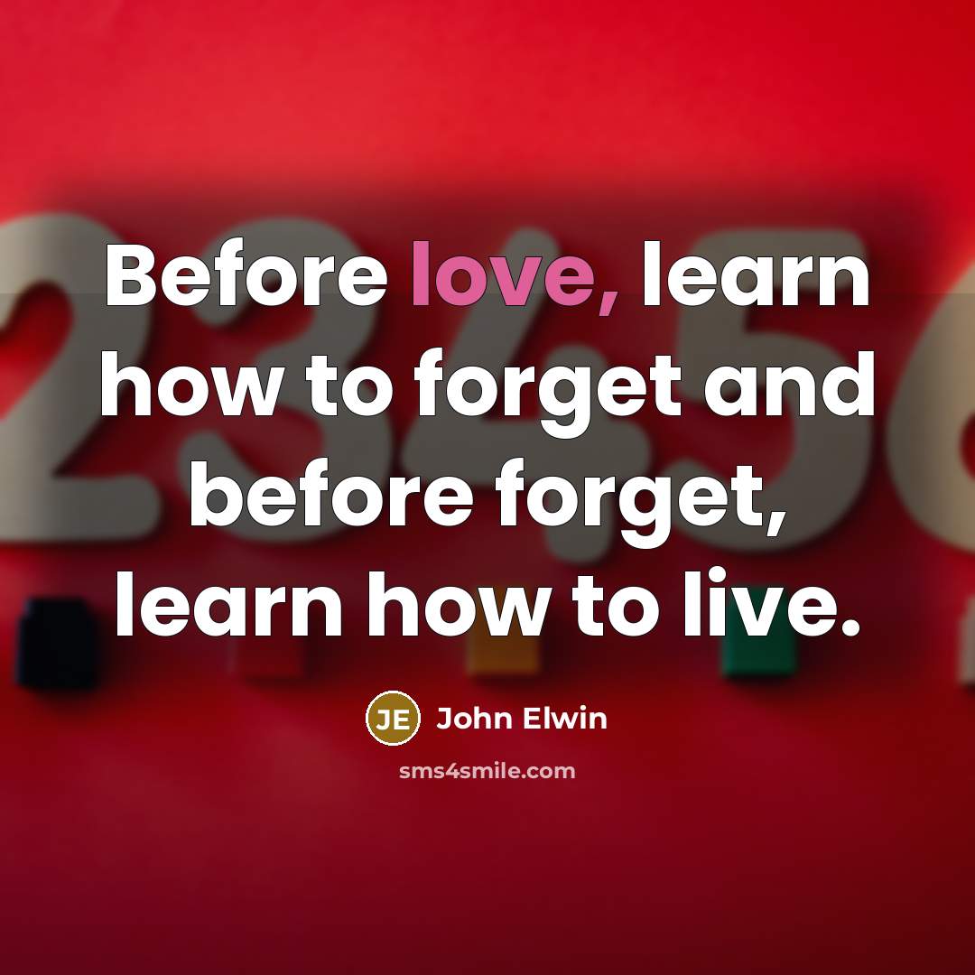 “Before love, learn how to forget and before forget, learn how to live.” quote by John Elwin