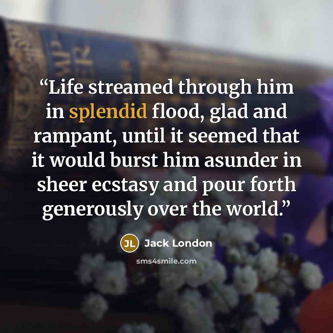 “Life streamed through him in splendid flood, glad and rampant, until it seemed that it would burst him asunder in sheer ecstasy and pour forth generously over the world.” quote by Jack London