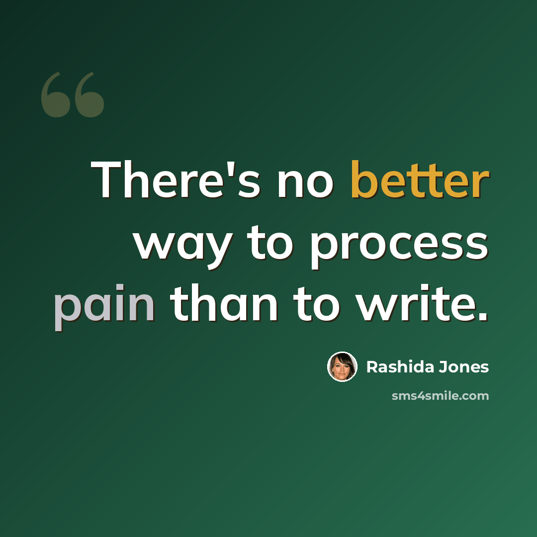 “There's no better way to process pain than to write.” quote by Rashida Jones