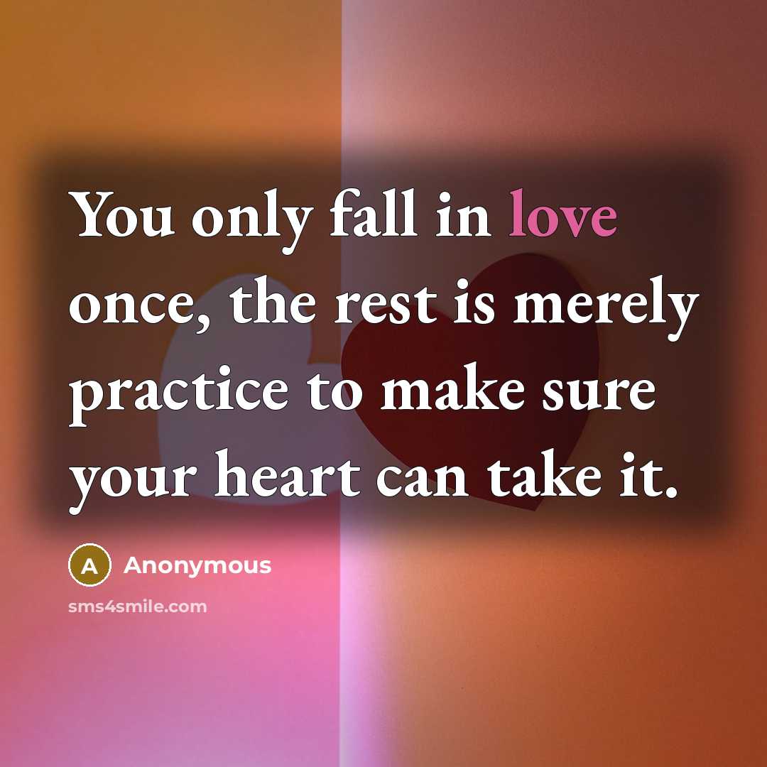 “You only fall in love once, the rest is merely practice to make sure your heart can take it.” quote by Anonymous