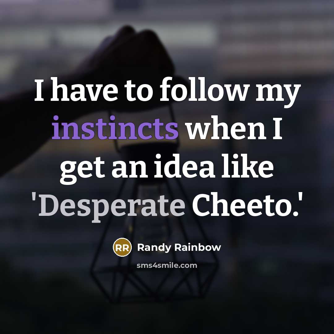 “I have to follow my instincts when I get an idea like 'Desperate Cheeto.'” quote by Randy Rainbow