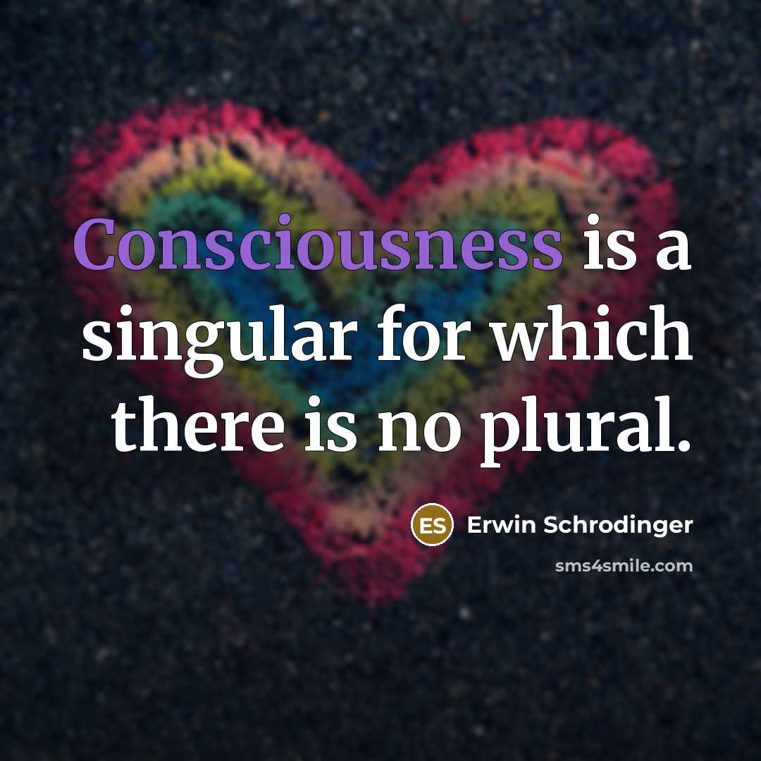 “Consciousness is a singular for which there is no plural.” quote by Erwin Schrodinger