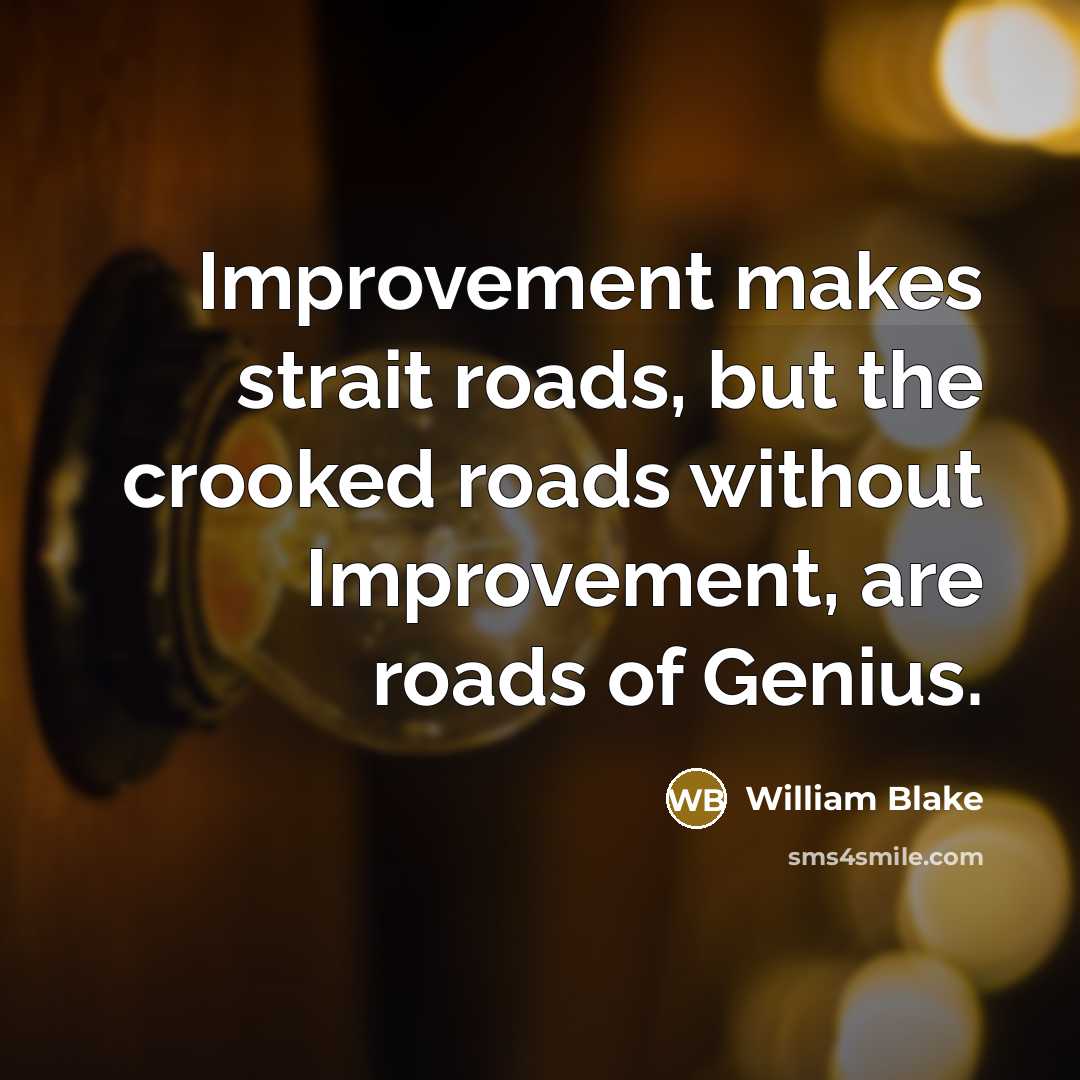 “Improvement makes strait roads, but the crooked roads without Improvement, are roads of Genius.” quote by William Blake
