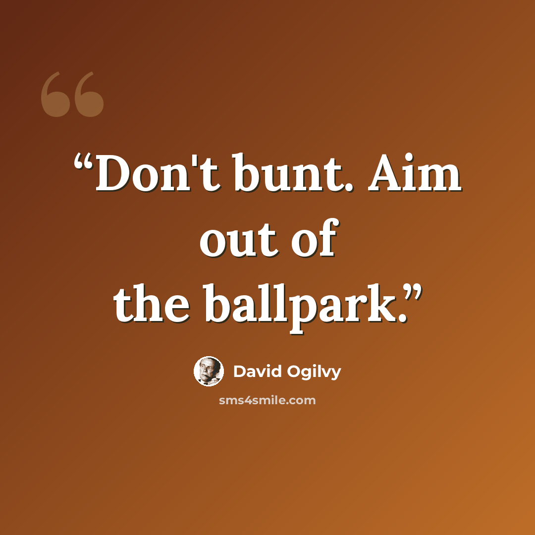 “Don't bunt. Aim out of the ballpark.” quote by David Ogilvy