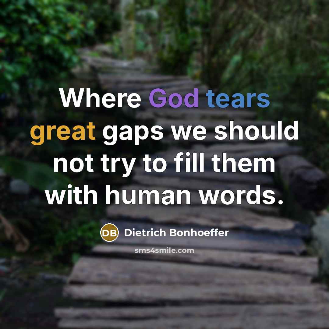 “Where God tears great gaps we should not try to fill them with human words.” quote by Dietrich Bonhoeffer