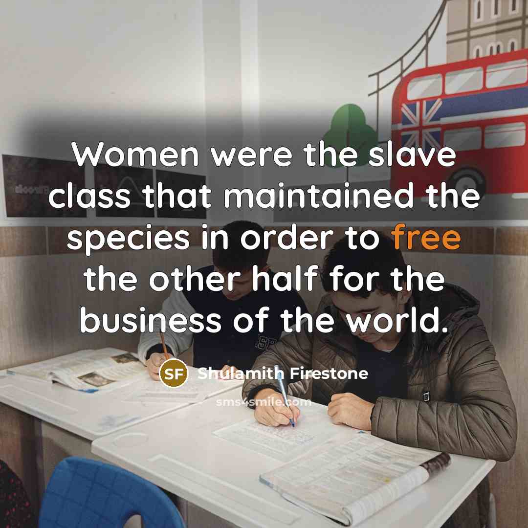“Women were the slave class that maintained the species in order to free the other half for the business of the world.” quote by Shulamith Firestone