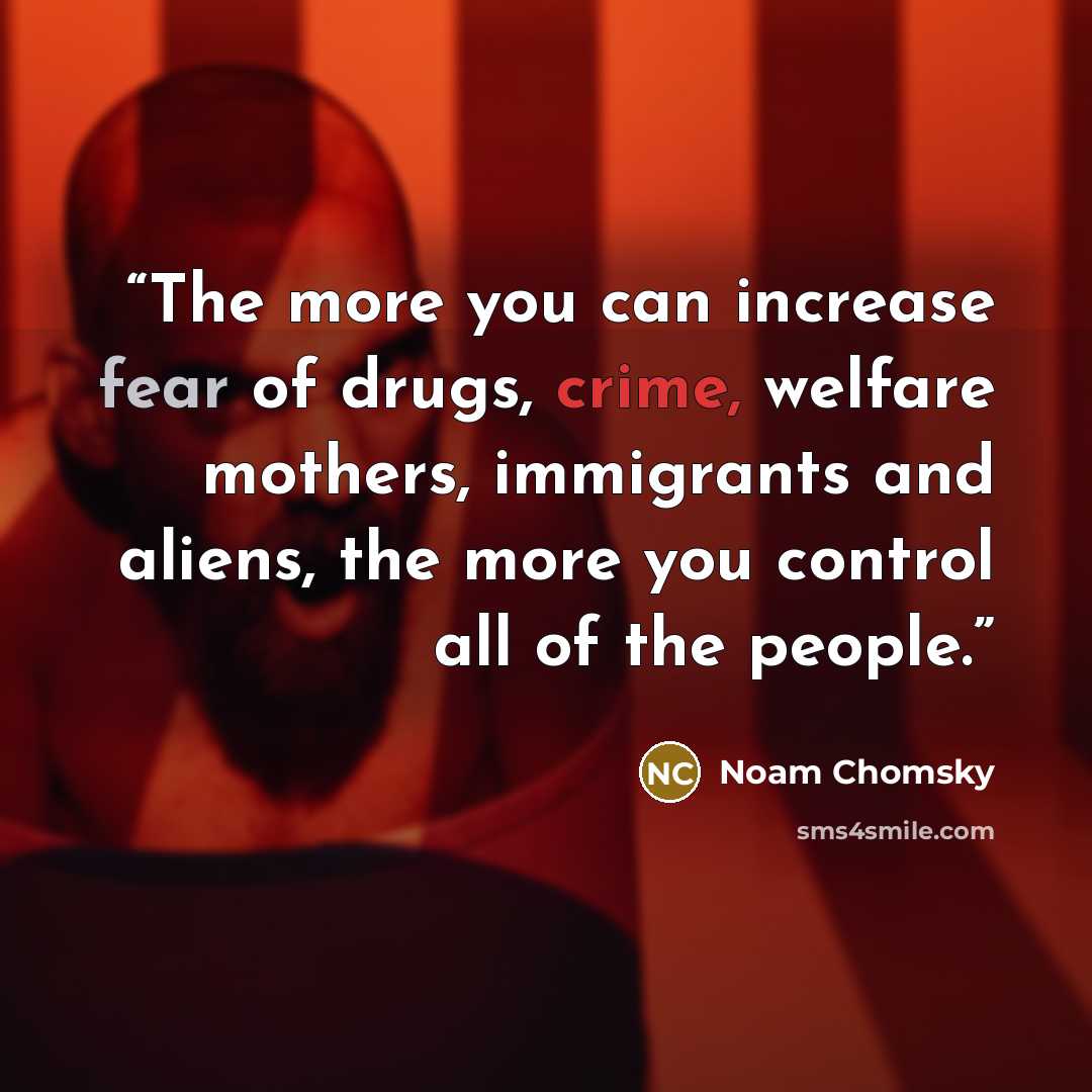 “The more you can increase fear of drugs, crime, welfare mothers, immigrants and aliens, the more you control all of the people.” quote by Noam Chomsky