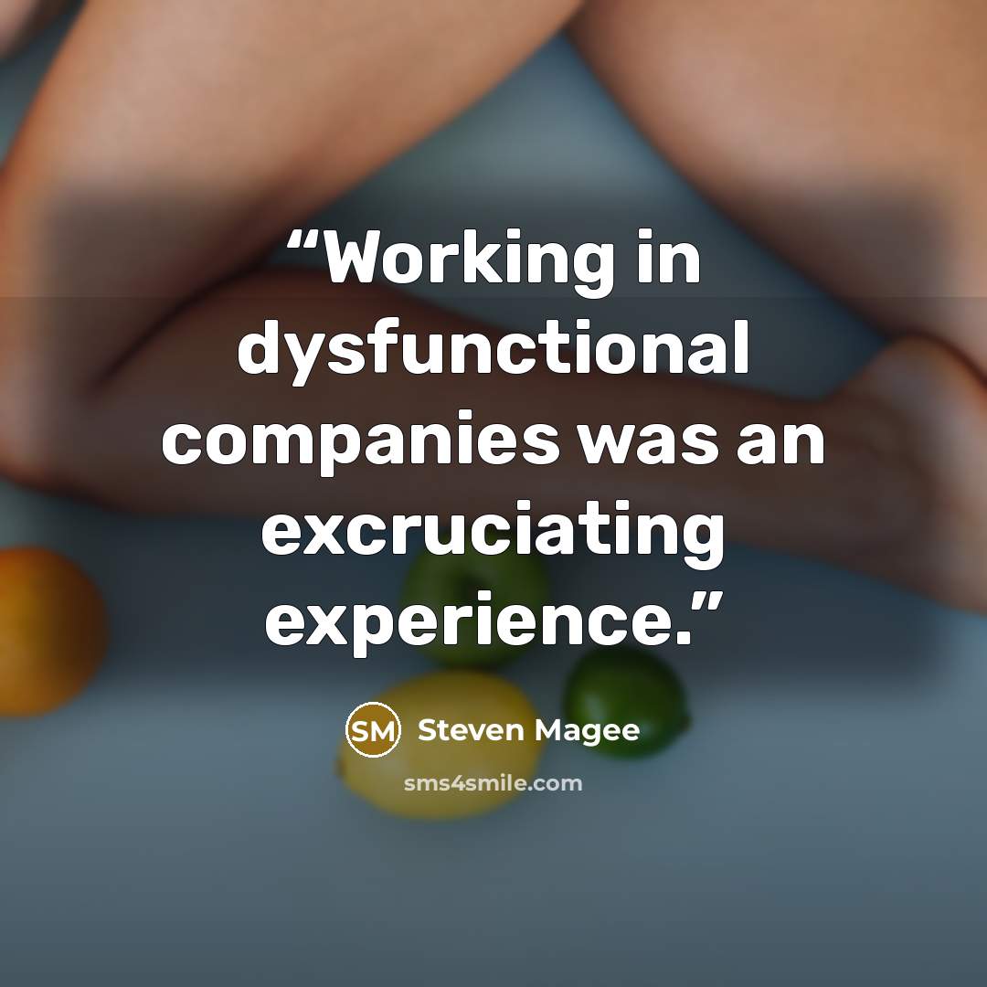 “Working in dysfunctional companies was an excruciating experience.” quote by Steven Magee