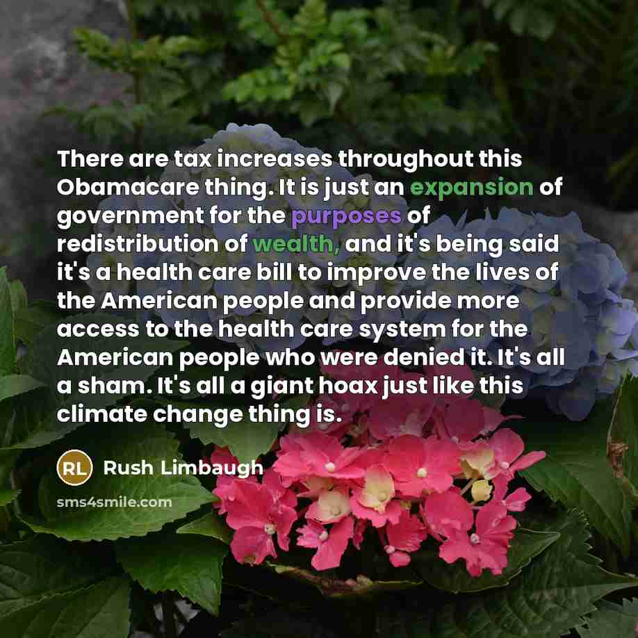 “There are tax increases throughout this Obamacare thing. It is just an expansion of government for the purposes of redistribution of wealth, and it's being said it's a health care bill to improve the lives of the American people and provide more access to the health care system for the American…” quote by Rush Limbaugh