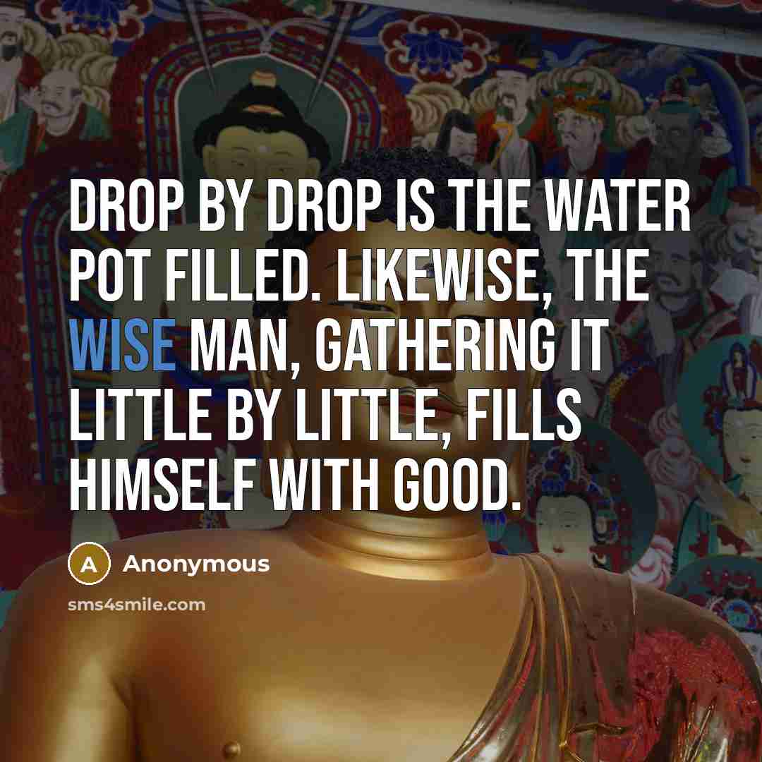 “Drop by drop is the water pot filled. Likewise, the wise man, gathering it little by little, fills himself with good.” quote by Anonymous