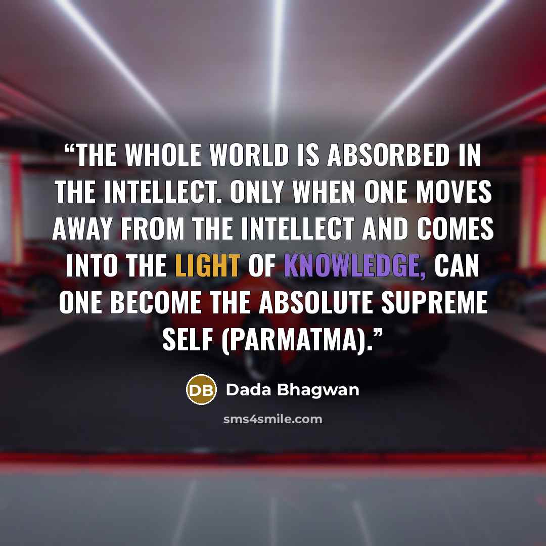 “The whole world is absorbed in the intellect. Only when one moves away from the intellect and comes into the Light of Knowledge, can one become the absolute Supreme Self (parmatma).” quote by Dada Bhagwan