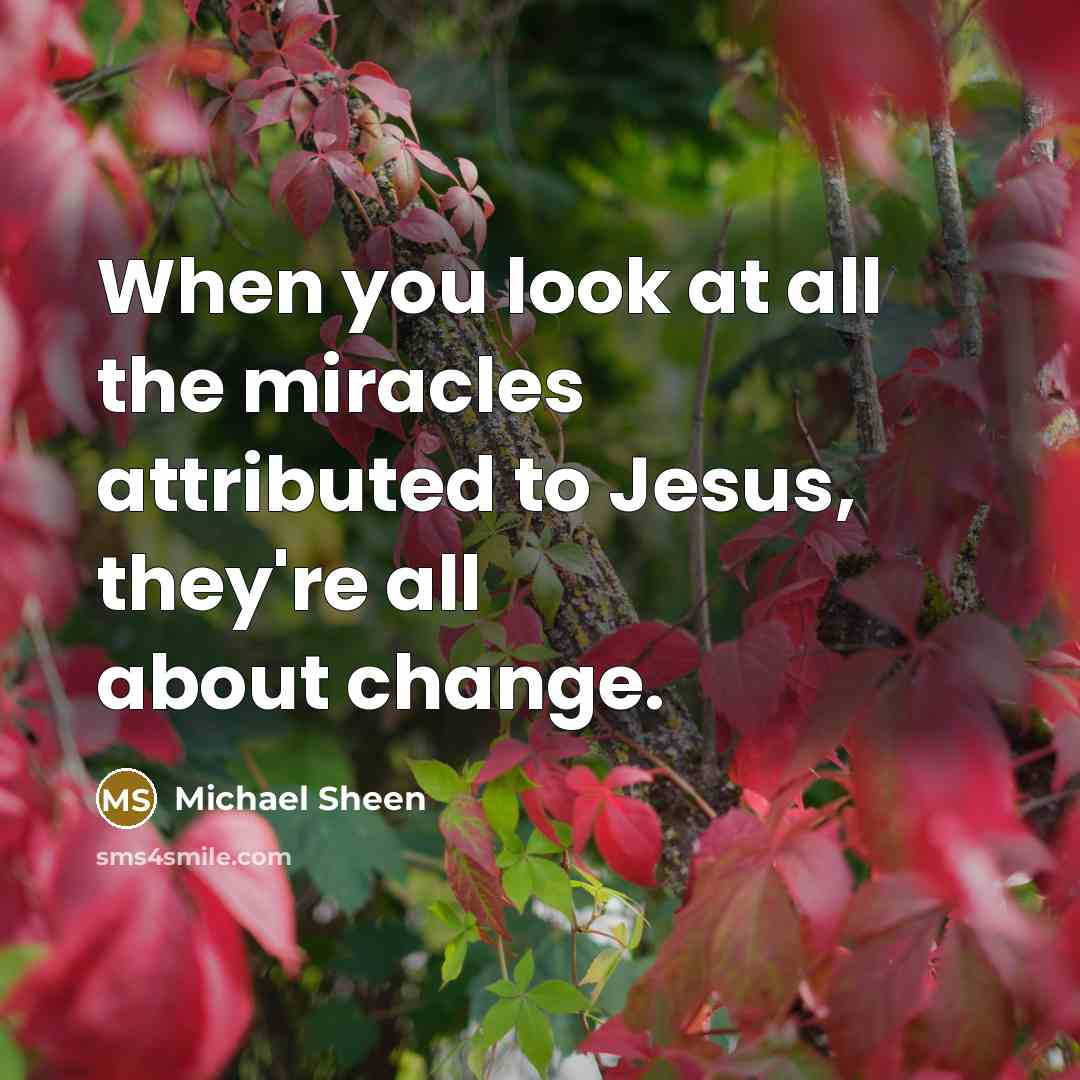 “When you look at all the miracles attributed to Jesus, they're all about change.” quote by Michael Sheen