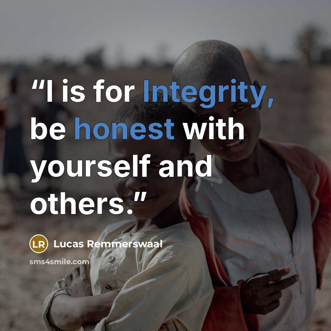 “I is for Integrity, be honest with yourself and others.” quote by Lucas Remmerswaal
