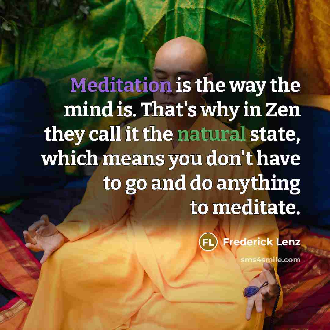 “Meditation is the way the mind is. That's why in Zen they call it the natural state, which means you don't have to go and do anything to meditate.” quote by Frederick Lenz