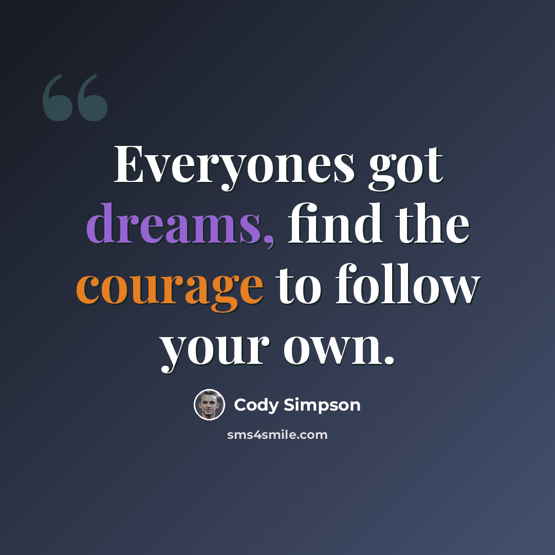 “Everyones got dreams, find the courage to follow your own.” quote by Cody Simpson