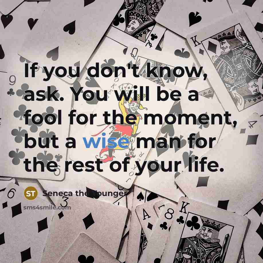 “If you don't know, ask. You will be a fool for the moment, but a wise man for the rest of your life.” quote by Seneca the Younger