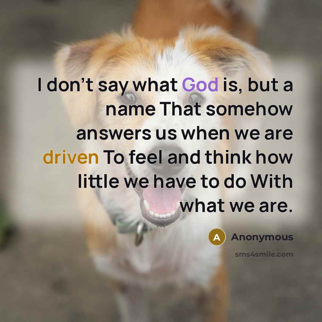 “I don't say what God is, but a name That somehow answers us when we are driven To feel and think how little we have to do With what we are.” quote by Anonymous