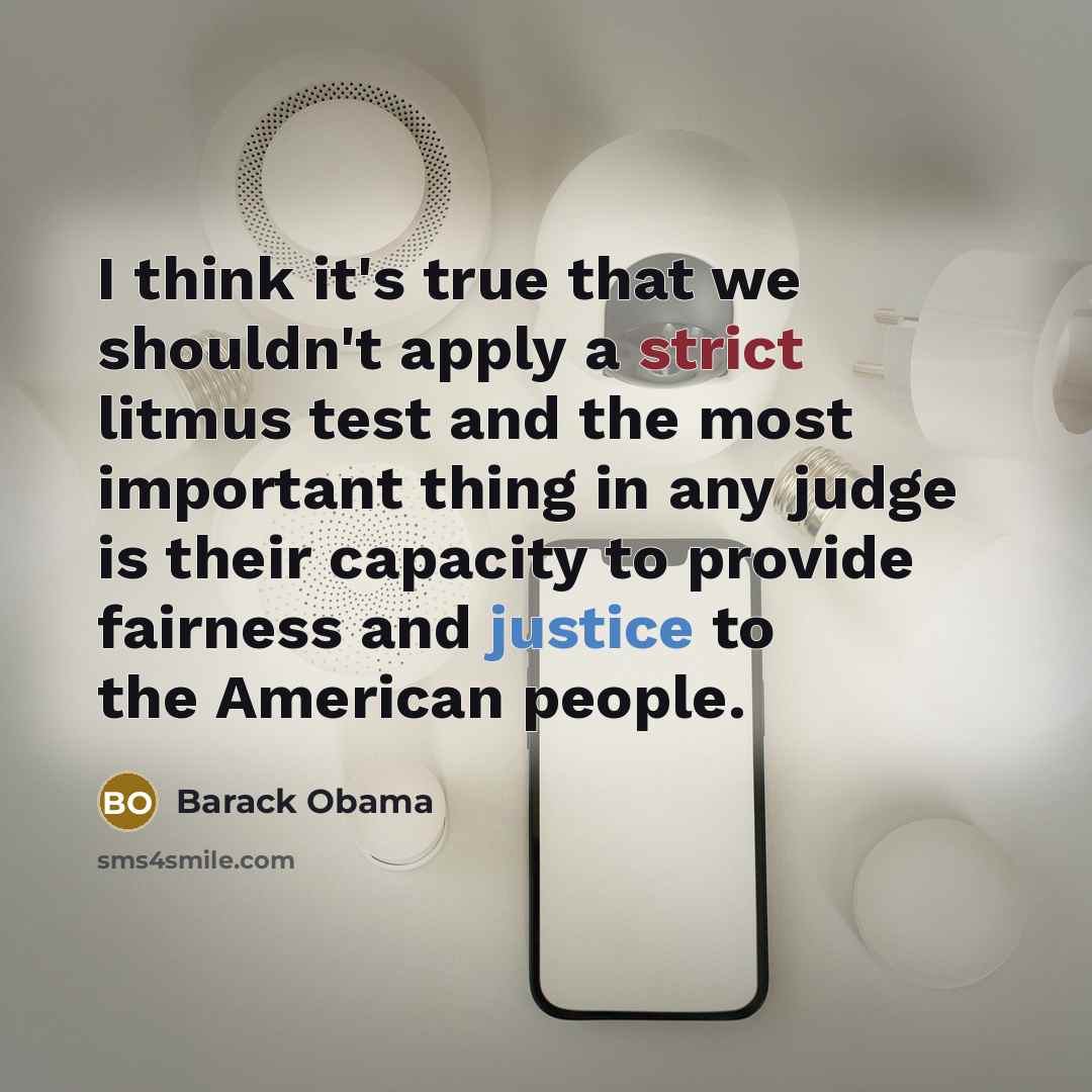 “I think it's true that we shouldn't apply a strict litmus test and the most important thing in any judge is their capacity to provide fairness and justice to the American people.” quote by Barack Obama