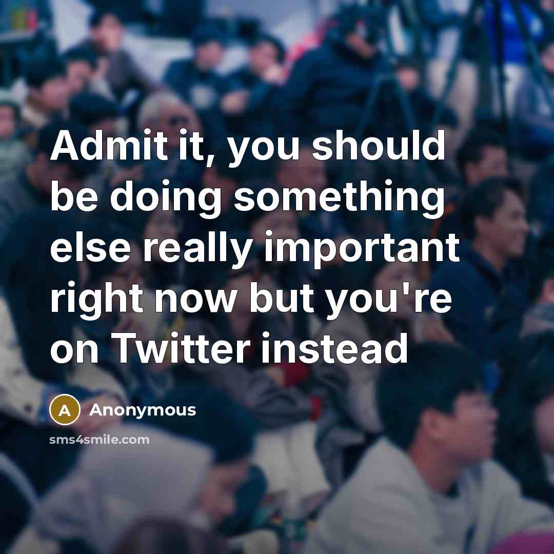 “Admit it, you should be doing something else really important right now but you're on Twitter instead” quote by Anonymous