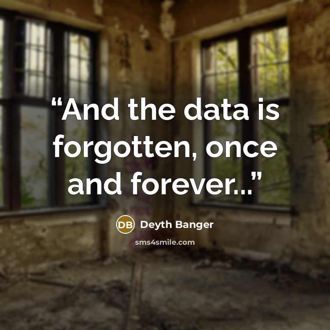 “And the data is forgotten, once and forever...” quote by Deyth Banger