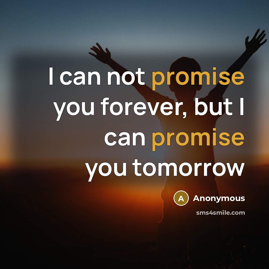 “I can not promise you forever, but I can promise you tomorrow” quote by Anonymous