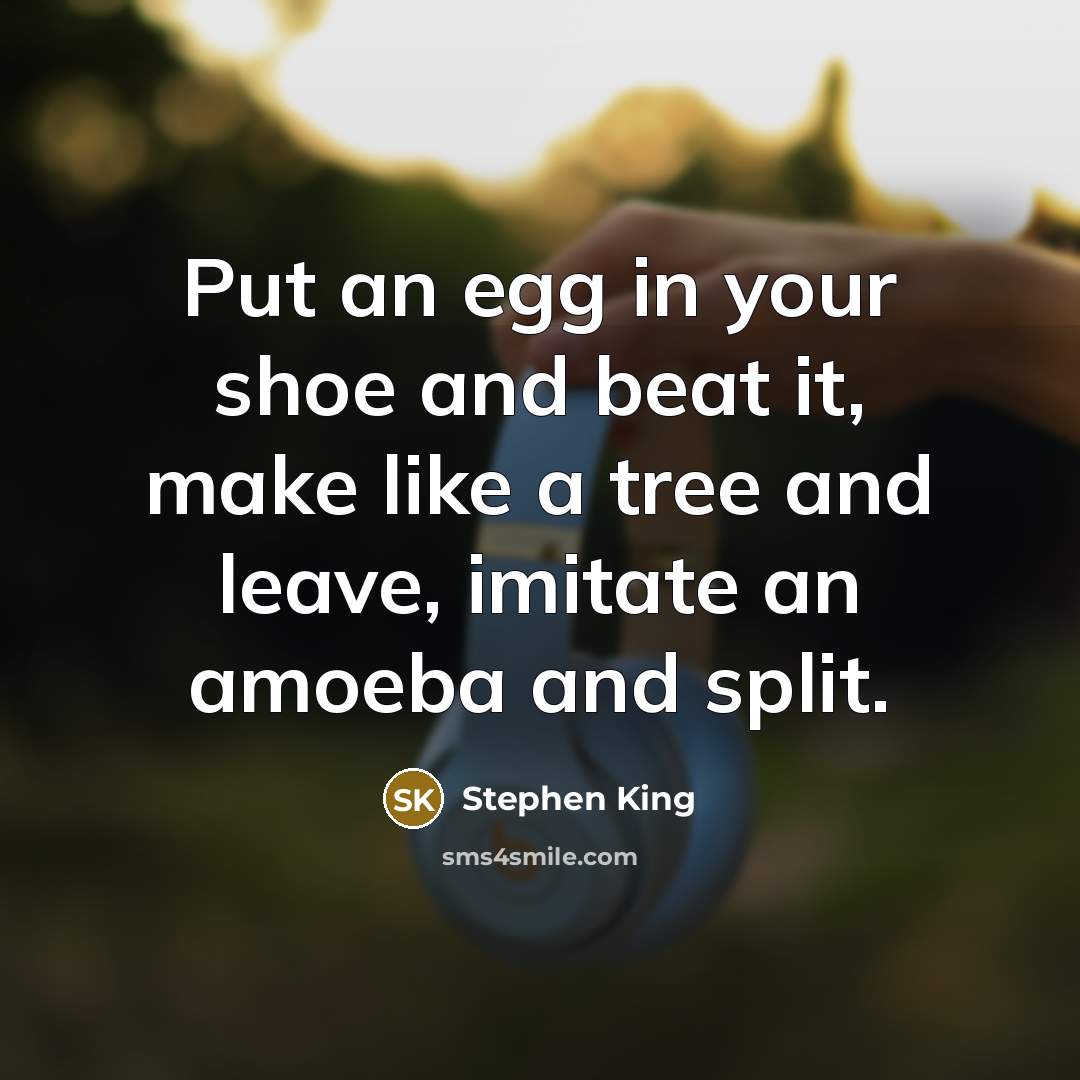 “Put an egg in your shoe and beat it, make like a tree and leave, imitate an amoeba and split.” quote by Stephen King