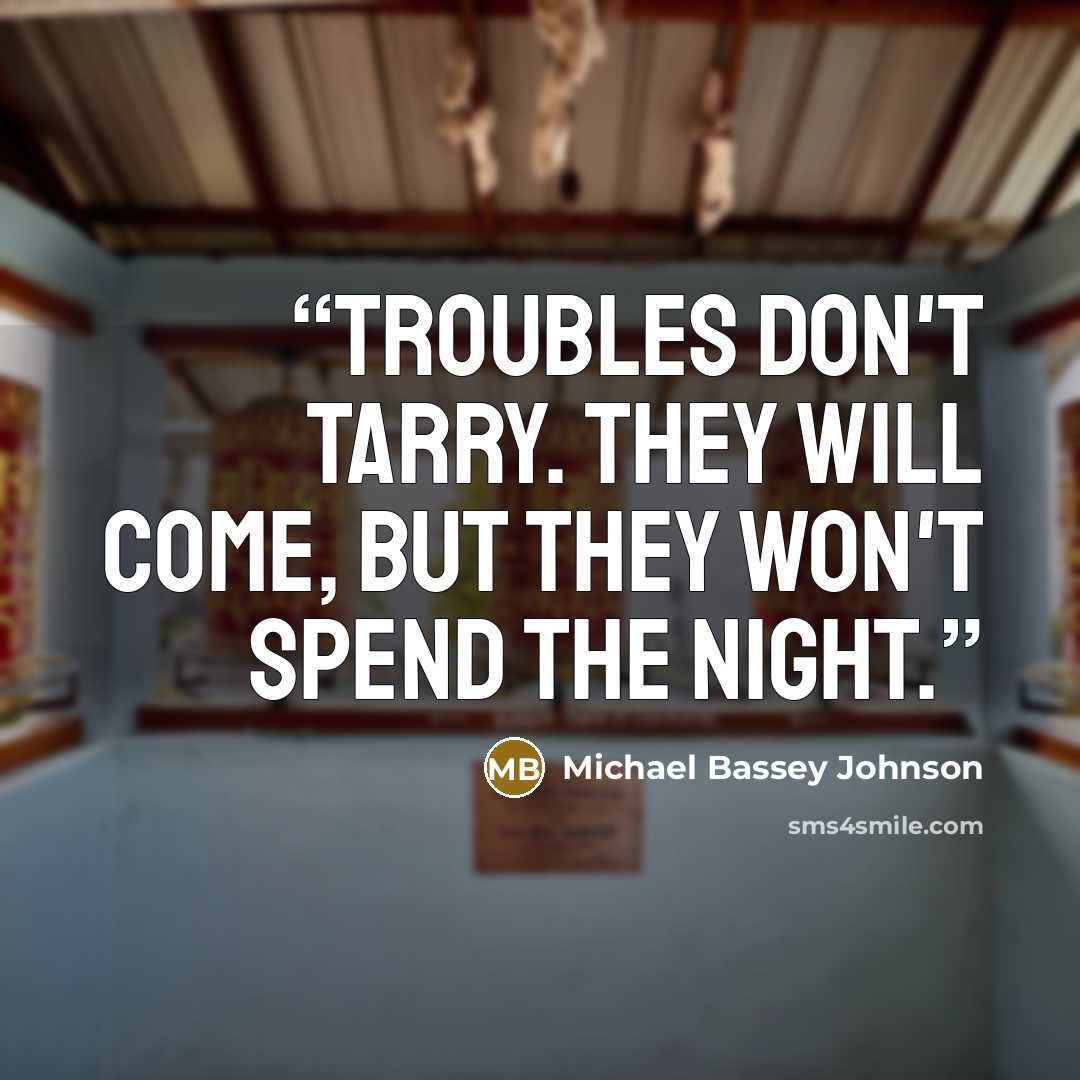 “Troubles don't tarry. They will come, but they won't spend the night.” quote by Michael Bassey Johnson