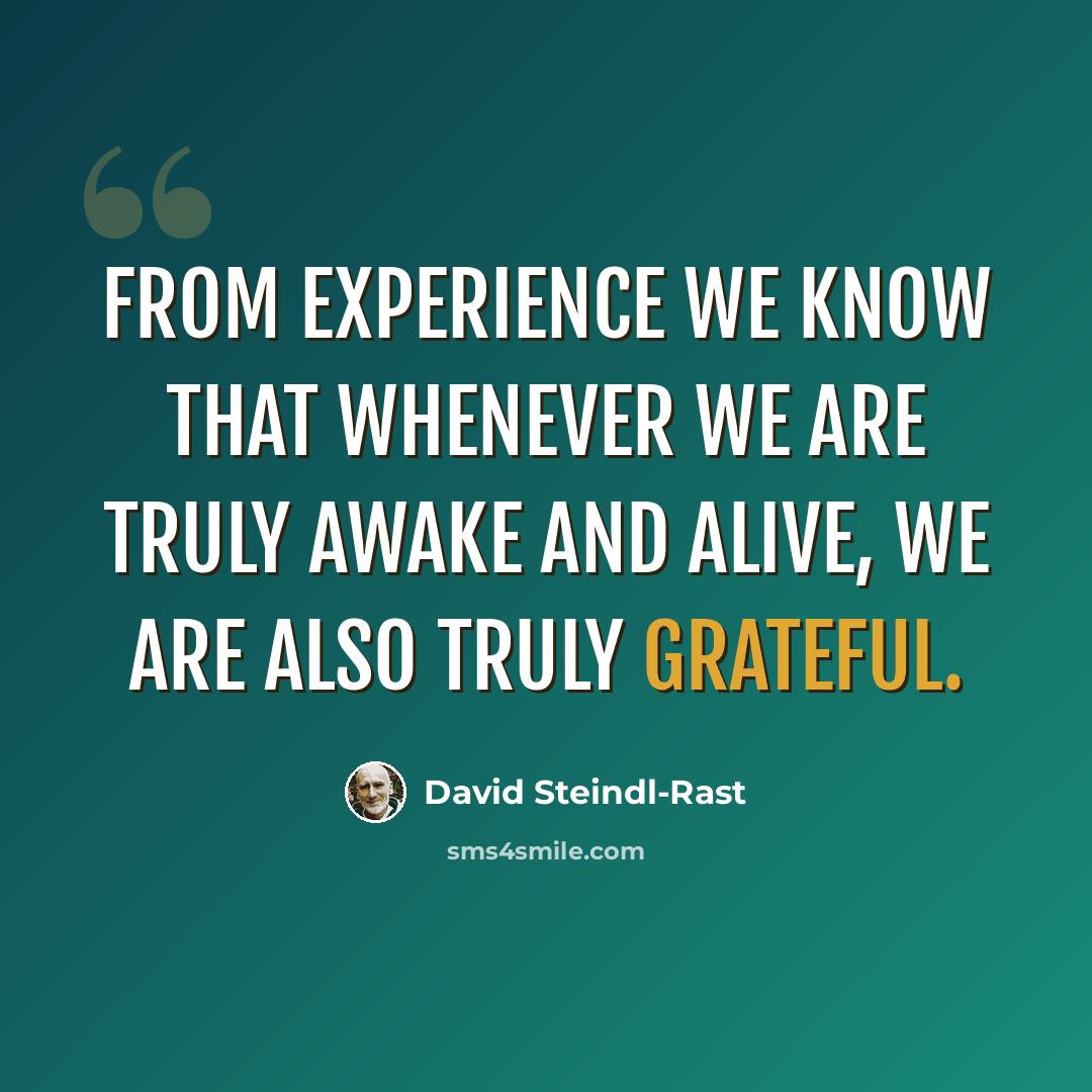 “From experience we know that whenever we are truly awake and alive, we are also truly grateful.” quote by David Steindl-Rast