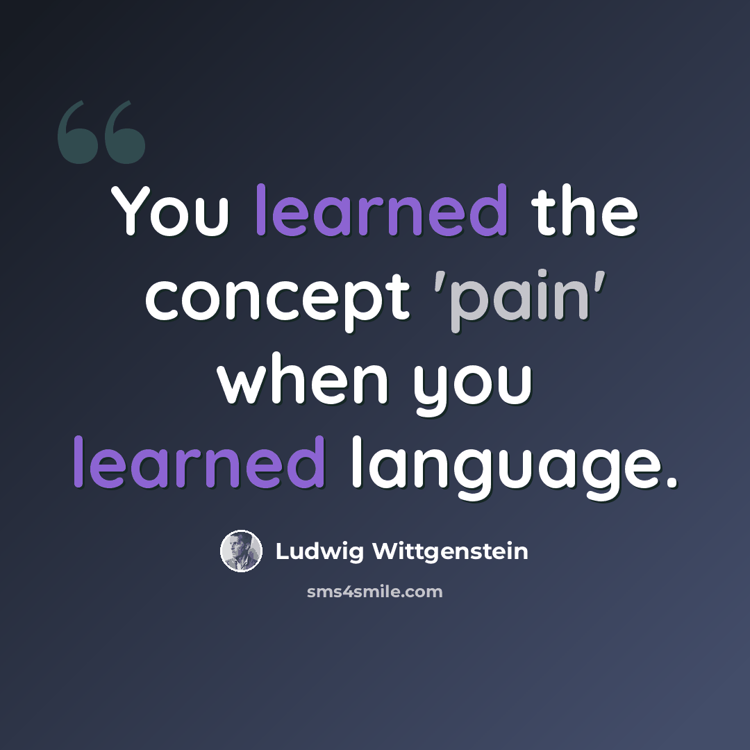 “You learned the concept 'pain' when you learned language.” quote by Ludwig Wittgenstein