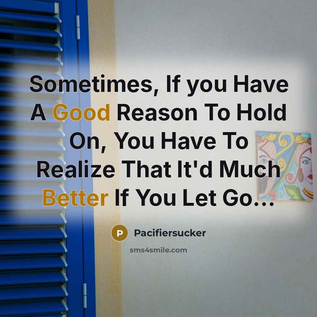 “Sometimes, If you Have A Good Reason To Hold On, You Have To Realize That It'd Much Better If You Let Go...” quote by Pacifiersucker