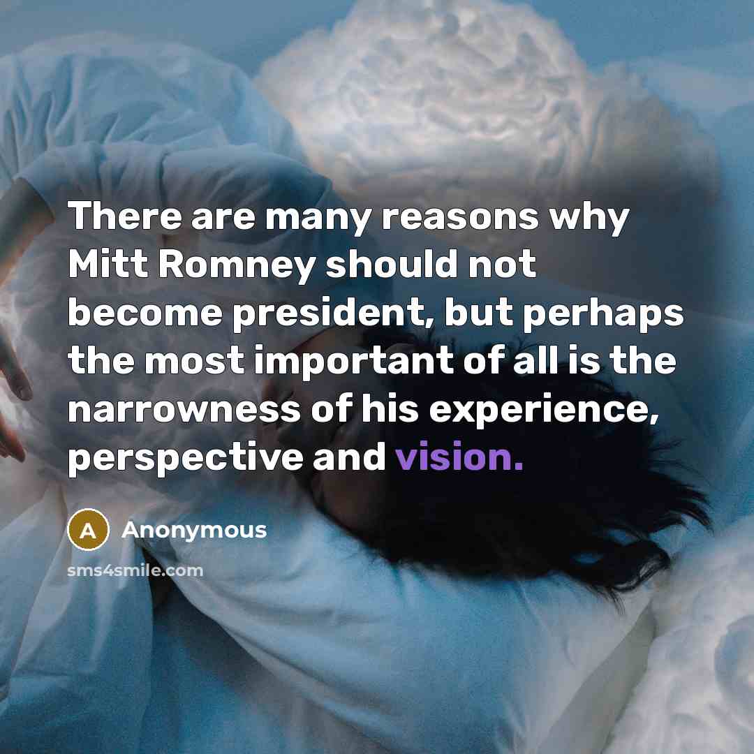 “There are many reasons why Mitt Romney should not become president, but perhaps the most important of all is the narrowness of his experience, perspective and vision.” quote by Anonymous