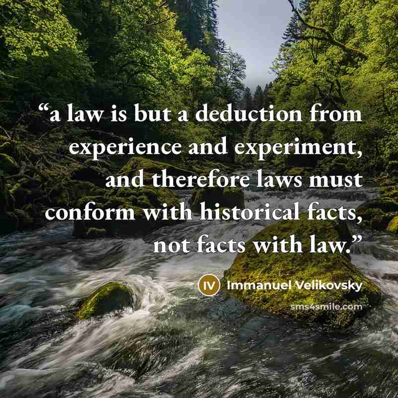 “a law is but a deduction from experience and experiment, and therefore laws must conform with historical facts, not facts with law.” quote by Immanuel Velikovsky