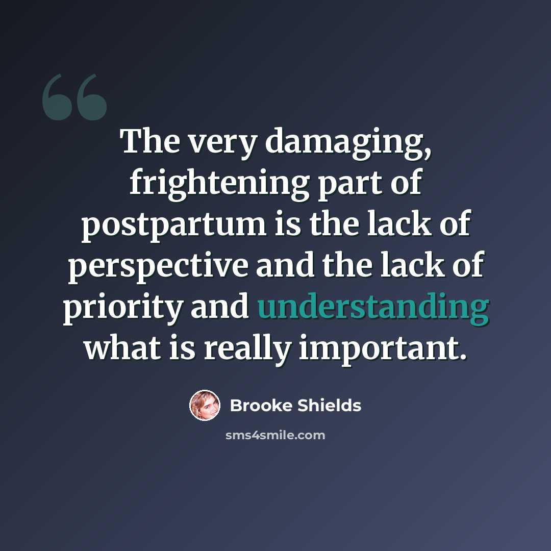 “The very damaging, frightening part of postpartum is the lack of perspective and the lack of priority and understanding what is really important.” quote by Brooke Shields
