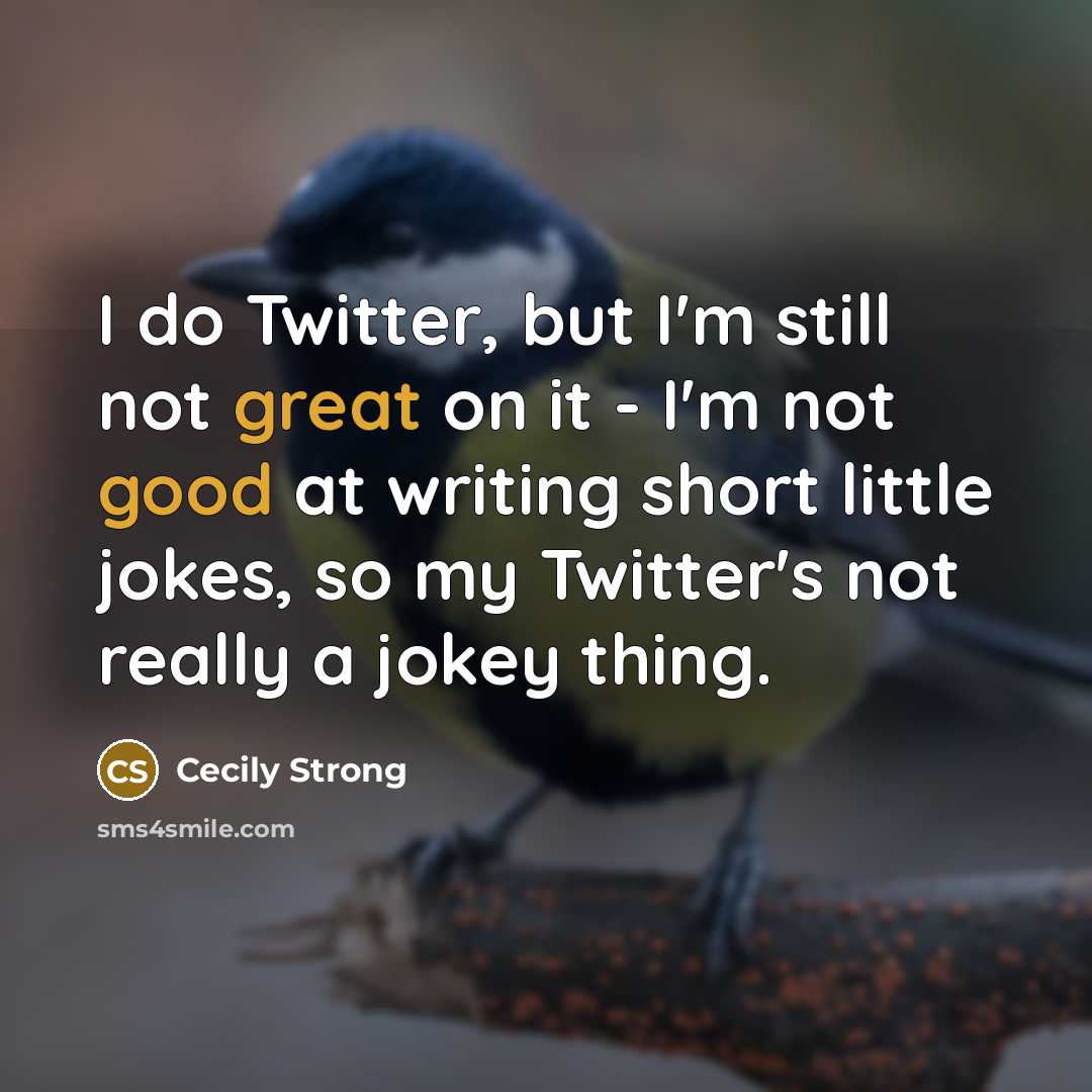 “I do Twitter, but I'm still not great on it - I'm not good at writing short little jokes, so my Twitter's not really a jokey thing.” quote by Cecily Strong