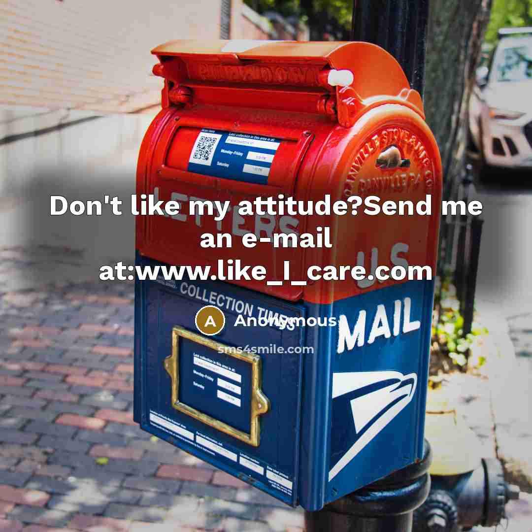 “Don't like my attitude?Send me an e-mail at:www.like_I_care.com” quote by Anonymous