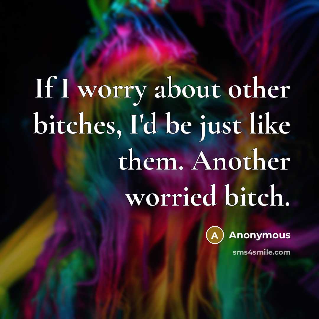 “If I worry about other bitches, I'd be just like them. Another worried bitch.” quote by Anonymous