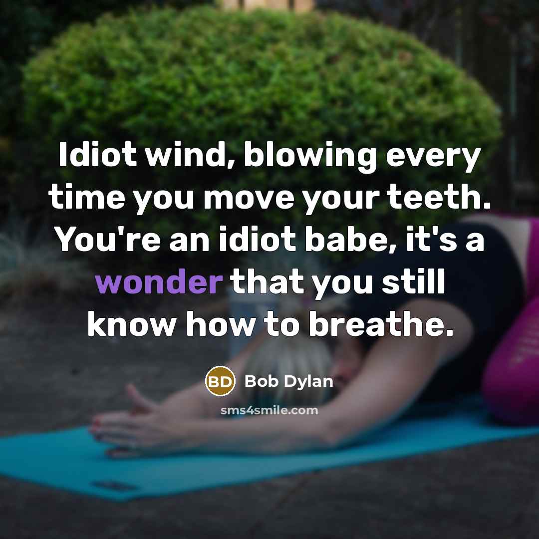 “Idiot wind, blowing every time you move your teeth. You're an idiot babe, it's a wonder that you still know how to breathe.” quote by Bob Dylan