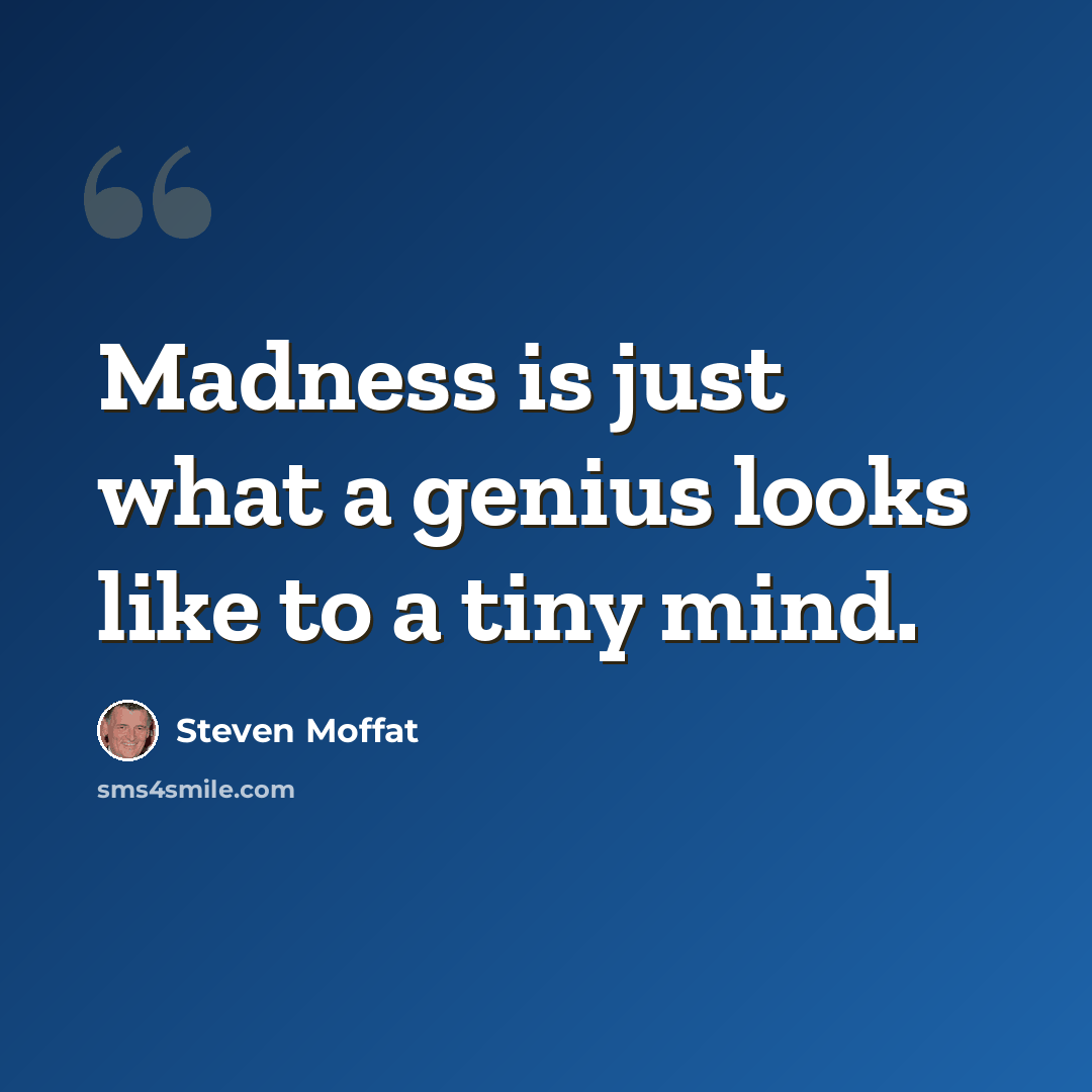 “Madness is just what a genius looks like to a tiny mind.” quote by Steven Moffat