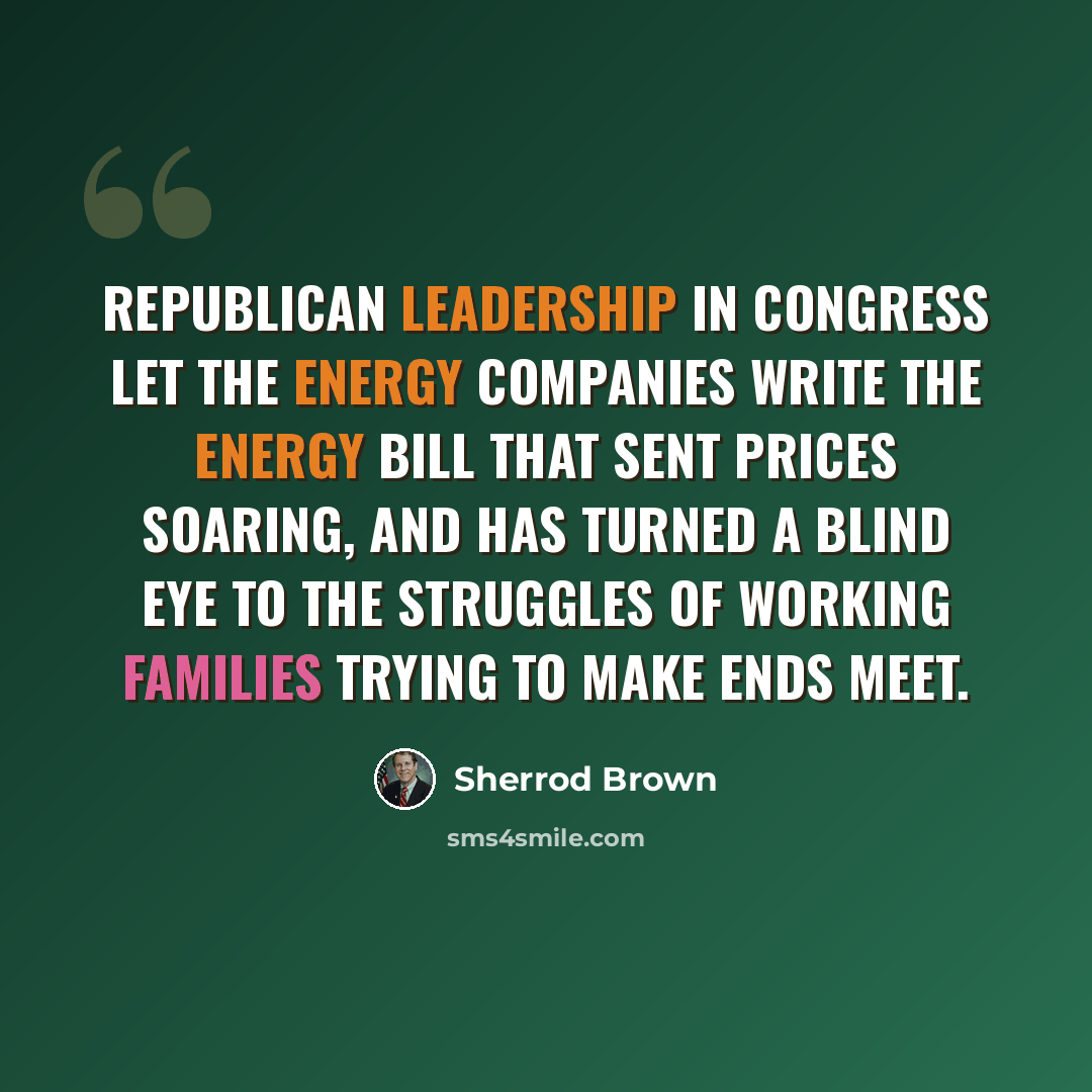 “Republican leadership in Congress let the energy companies write the energy bill that sent prices soaring, and has turned a blind eye to the struggles of working families trying to make ends meet.” quote by Sherrod Brown
