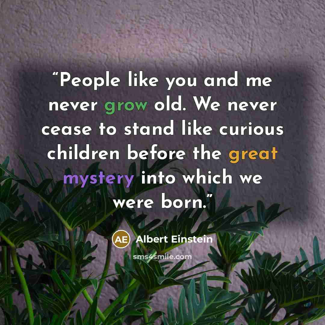 “People like you and me never grow old. We never cease to stand like curious children before the great mystery into which we were born.” quote by Albert Einstein