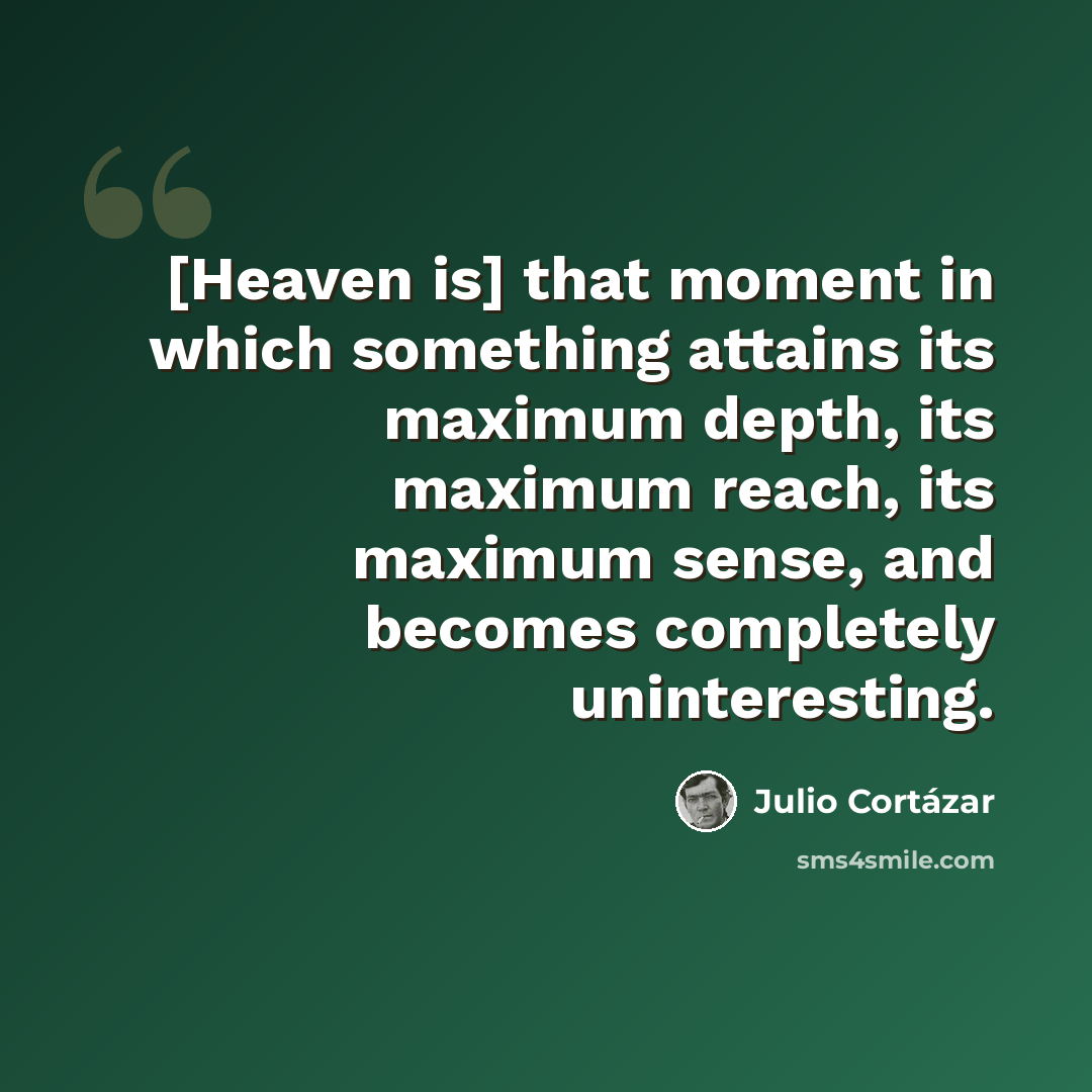 “[Heaven is] that moment in which something attains its maximum depth, its maximum reach, its maximum sense, and becomes completely uninteresting.” quote by Julio Cortazar