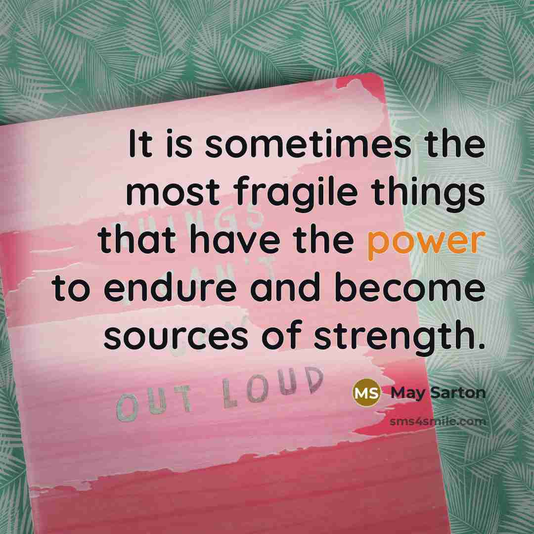 “It is sometimes the most fragile things that have the power to endure and become sources of strength.” quote by May Sarton