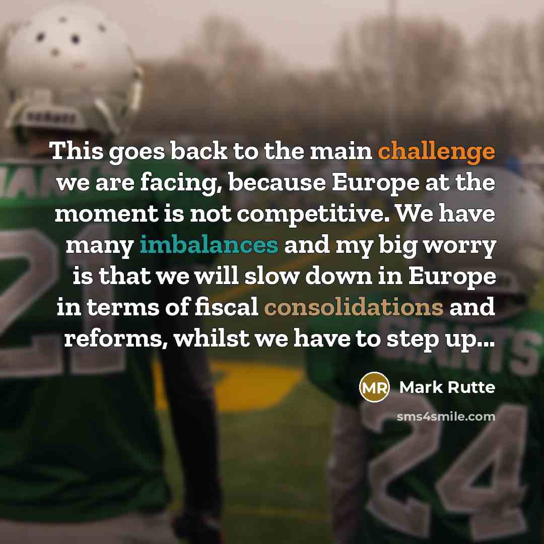 “This goes back to the main challenge we are facing, because Europe at the moment is not competitive. We have many imbalances and my big worry is that we will slow down in Europe in terms of fiscal consolidations and reforms, whilst we have to step up...” quote by Mark Rutte