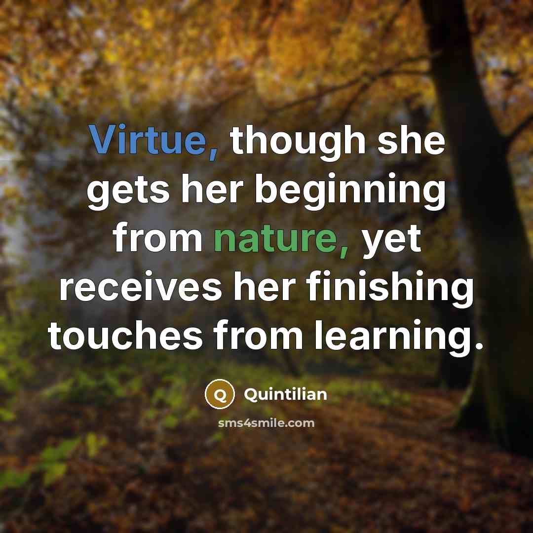 “Virtue, though she gets her beginning from nature, yet receives her finishing touches from learning.” quote by Quintilian