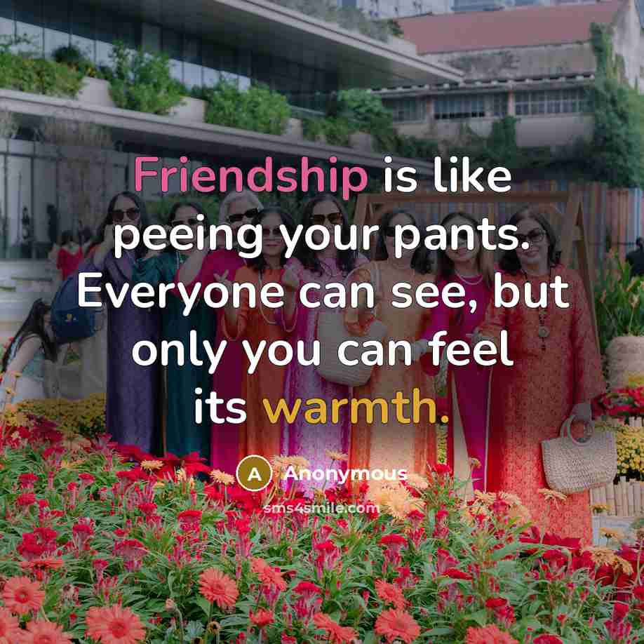 “Friendship is like peeing your pants. Everyone can see, but only you can feel its warmth.” quote by Anonymous