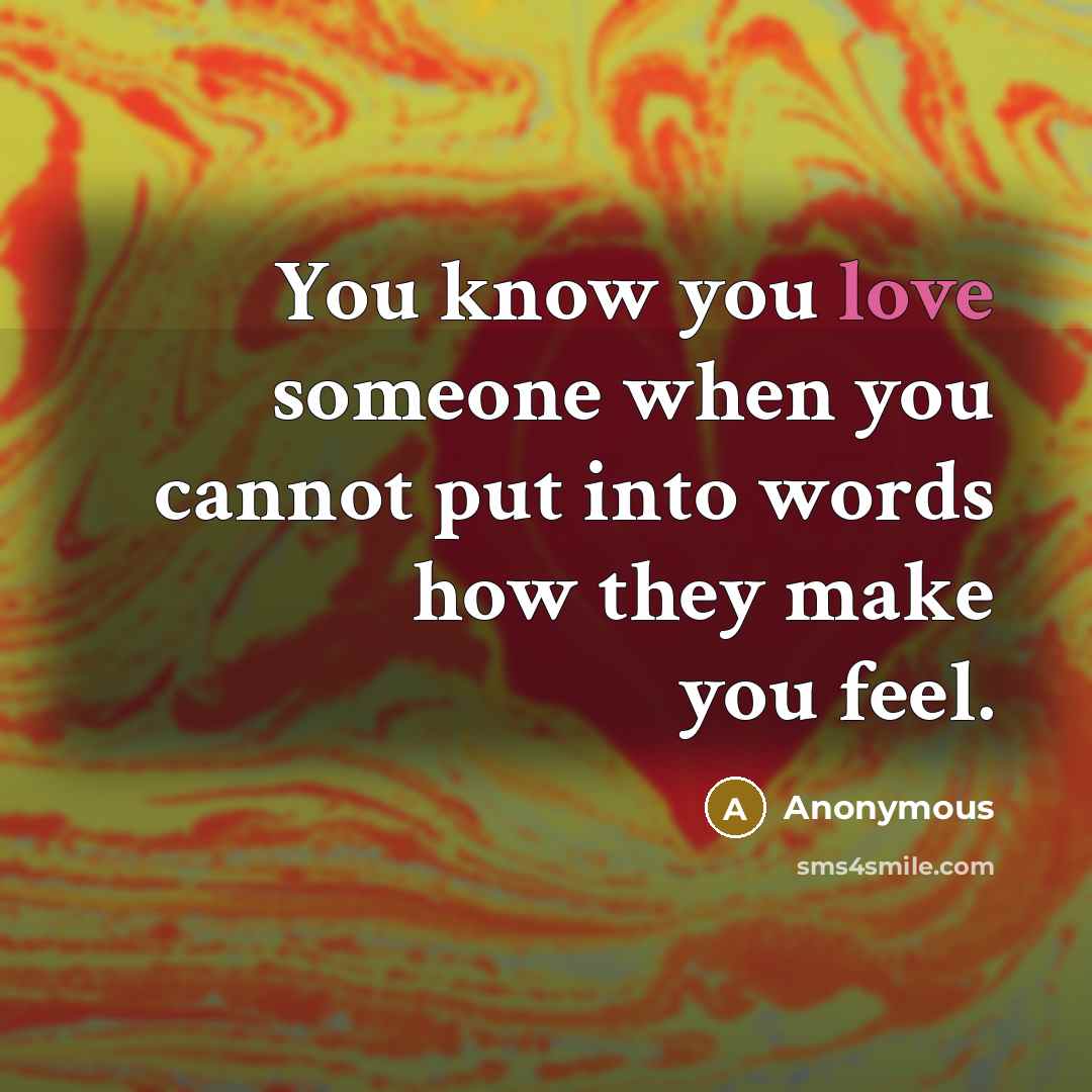 “You know you love someone when you cannot put into words how they make you feel.” quote by Anonymous