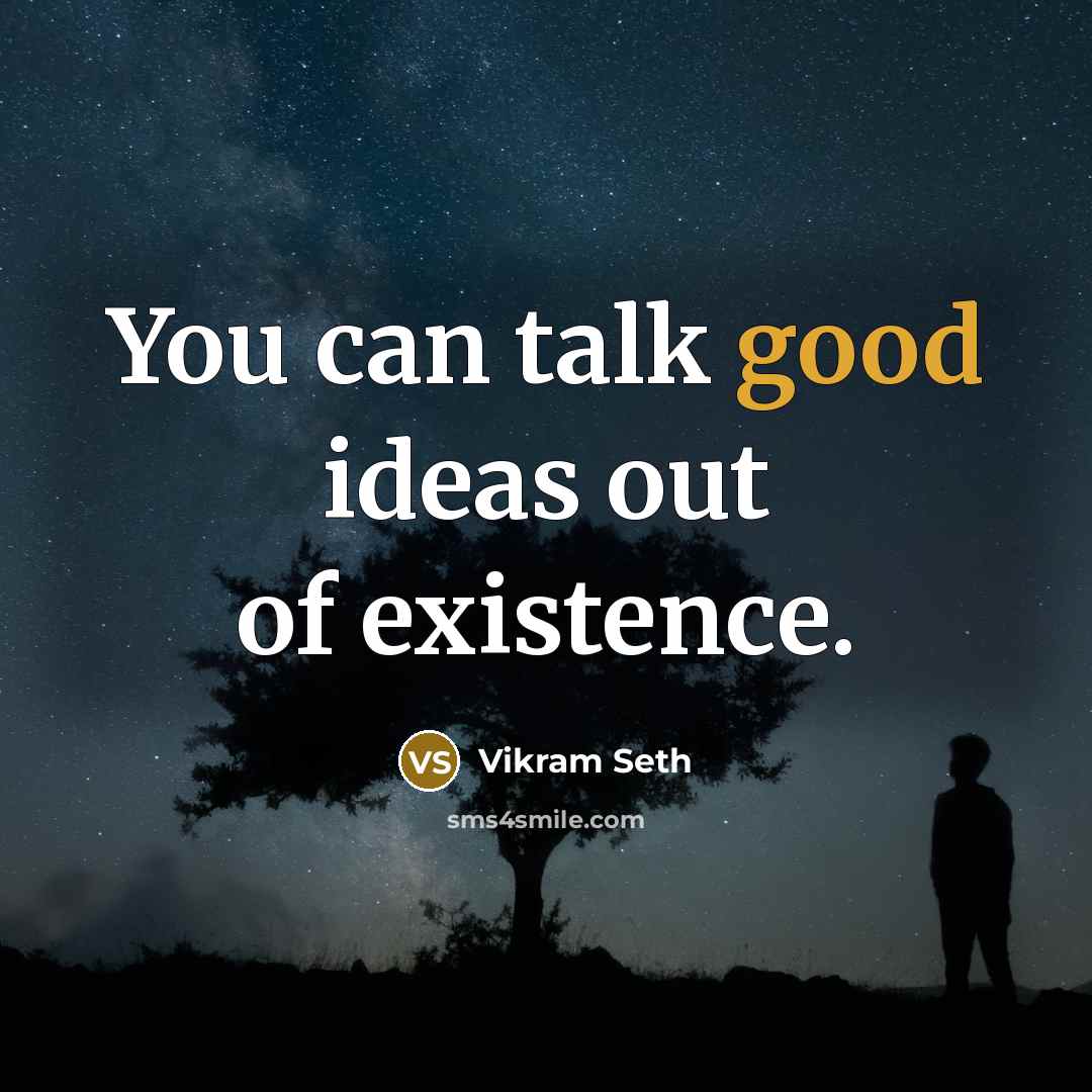“You can talk good ideas out of existence.” quote by Vikram Seth