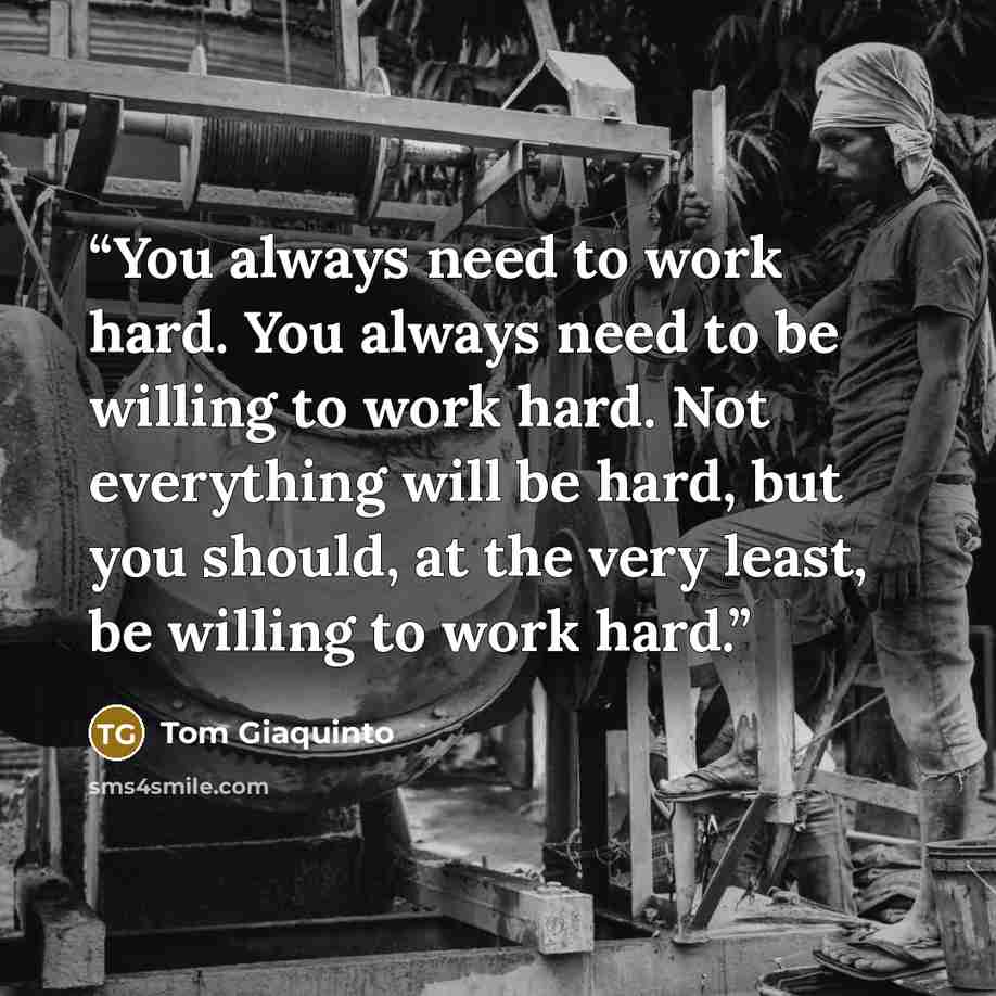 “You always need to work hard. You always need to be willing to work hard. Not everything will be hard, but you should, at the very least, be willing to work hard.” quote by Tom Giaquinto