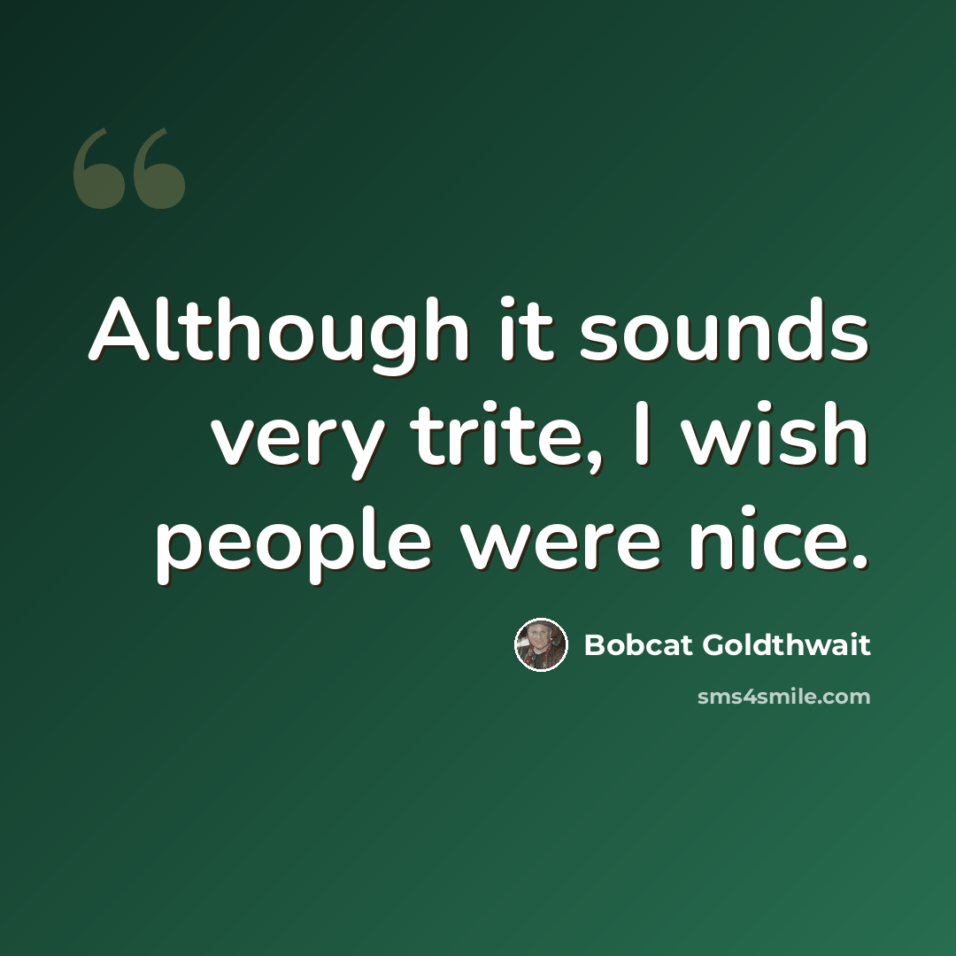 “Although it sounds very trite, I wish people were nice.” quote by Bobcat Goldthwait