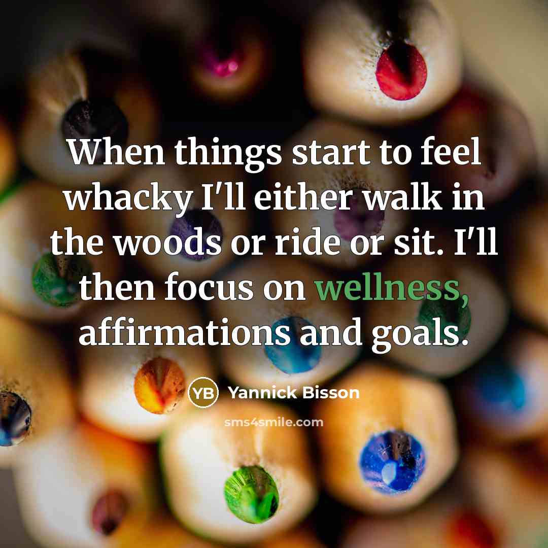 “When things start to feel whacky I'll either walk in the woods or ride or sit. I'll then focus on wellness, affirmations and goals.” quote by Yannick Bisson